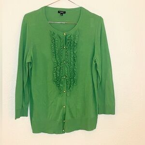 Talbots Ruffle Front Kelly Green Cardigan Sweater | Size M